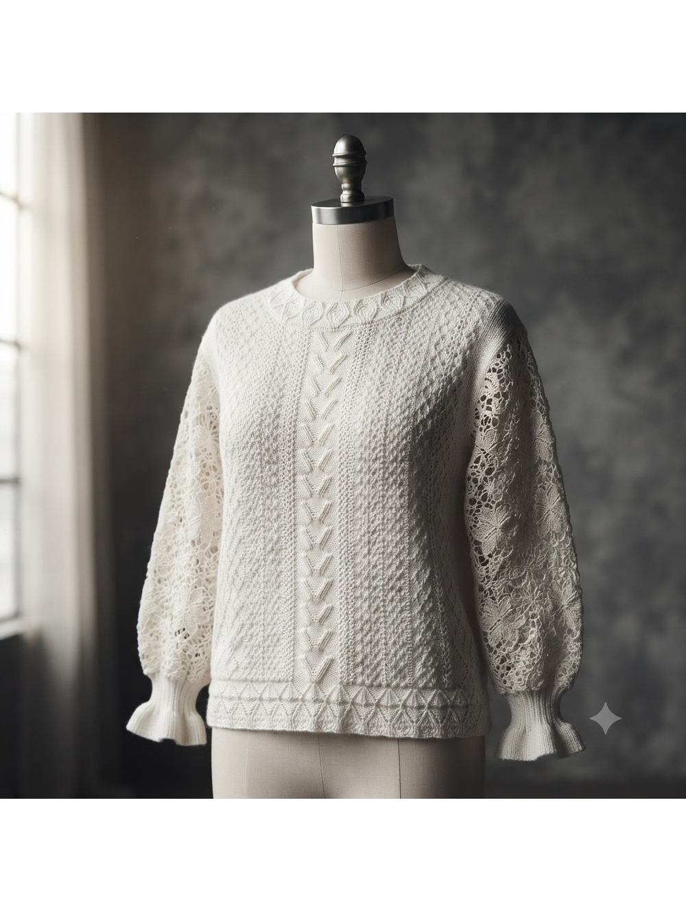 Boho Chic Ivory Lace-Sleeve Knit | Romantic Cottagecore large/ XL